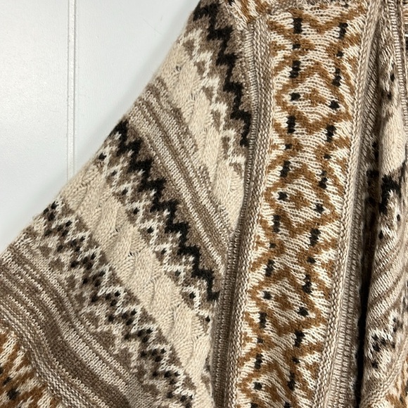 J. Jill Womens Waterfall Front Cardigan L Brown Tan Cream Pockets Aztec Wool EUC - Picture 3 of 15